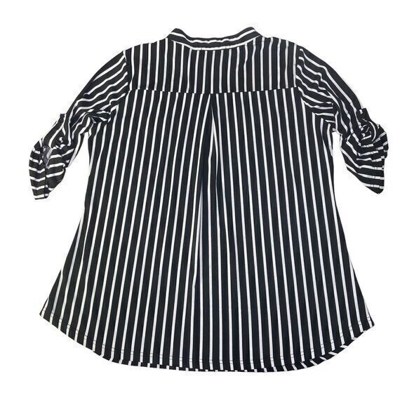 Ninedaily Blouse Black White Stripe 3/4 Sleeve Button Zipper Front Plus Size 2XL - Picture 2 of 11